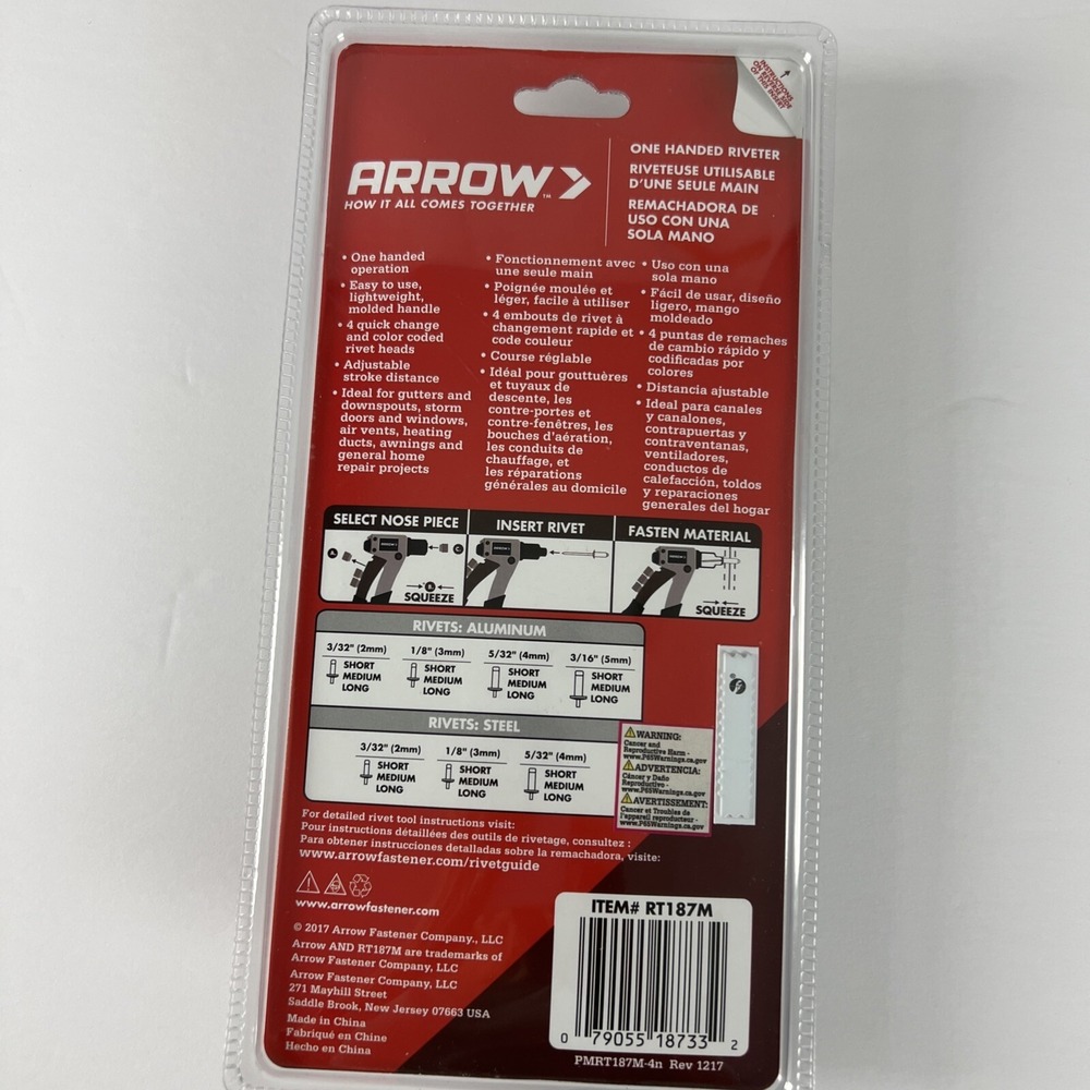 Arrow One-Handed Riveter RT187M Color Coded Rivet Heads Adjustable F15 - Picture 2 of 8